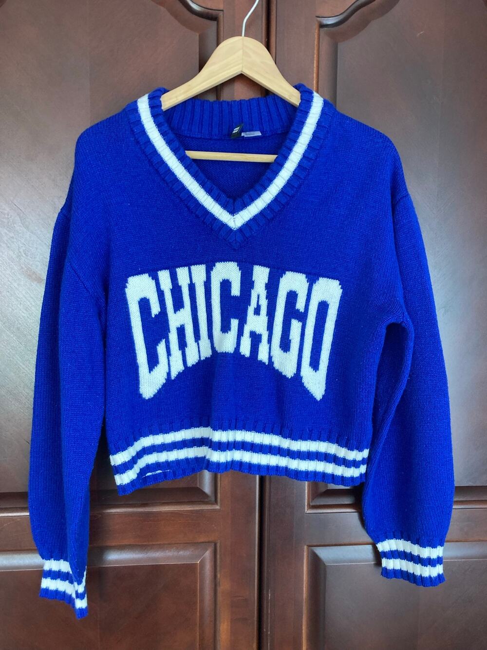 H&M Divided - Y2K Preppy Royal Blue Varsity Chicago Sweater Pullover - S